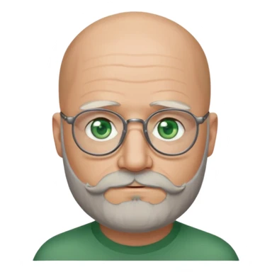 50 years old, green eyes, 2 days salt and pepper beard, bald, glasses sticker