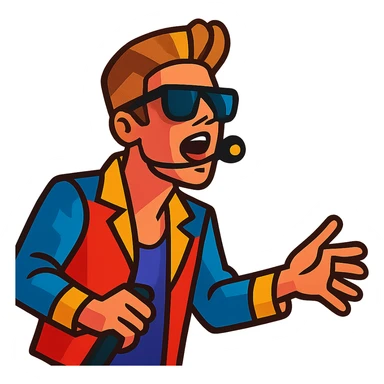 Justin Bieber performing, with sunglasses and a flashy outfit sticker