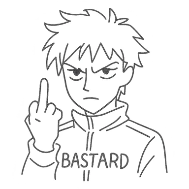 hand-drawn outlined icon of a rebellious figure inspired by 'bastard munchen' sticker