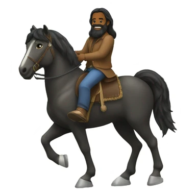 Guy with black beard and long hair riding a horse sticker