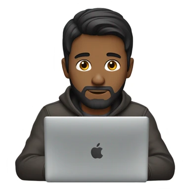 a dark faded haired guy with short bread behind a laptop sticker