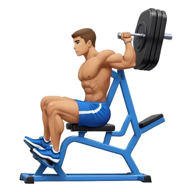 side-view bodybuilder in blue shorts seated weighted calf-raise machine on his tip toes sticker