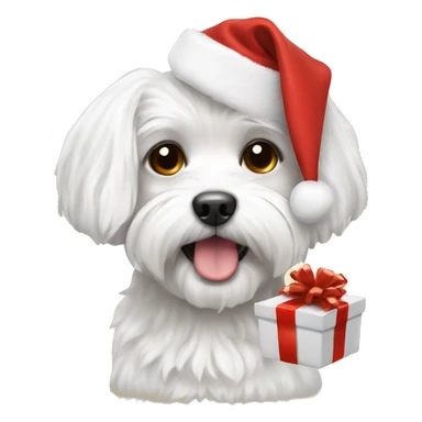 dog maltese with a christmas sticker