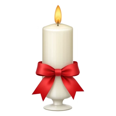 white candle with a red ribbon sticker