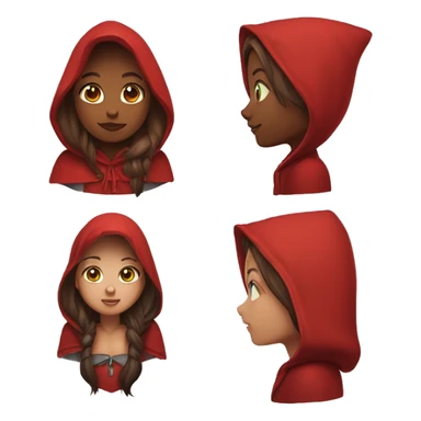Red riding hood  wearing on her head with very red hood and big light green eyes long brown hair with hightlights sticker