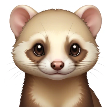 Cinematic Noble Ferret Portrait Emoji, Poised and dignified, with a sleek, elongated body and a distinct ferret head featuring a pointed snout, small, rounded ears, and intelligent, beady eyes, covered in soft, sleek fur with natural brown and cream hues, Simplified yet sharp and sophisticated features, highly detailed, glowing with a warm, natural glow, high shine, exuding an air of quiet confidence, focused and watchful, soft glowing outline, capturing the essence of a clever and majestic ferret that feels as though it could leap from the screen with effortless grace! sticker