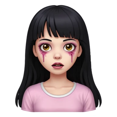 light-skinned Black zombie girl with long black hair and bangs, wearing a light pink blouse sticker