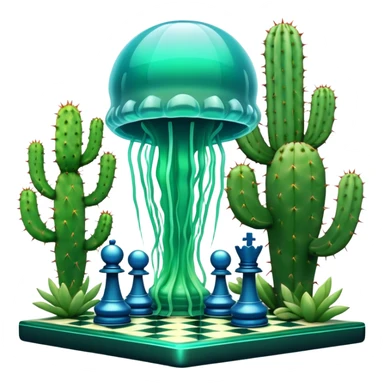 surreal cosmic jellyfish playing chess with a cactus sticker