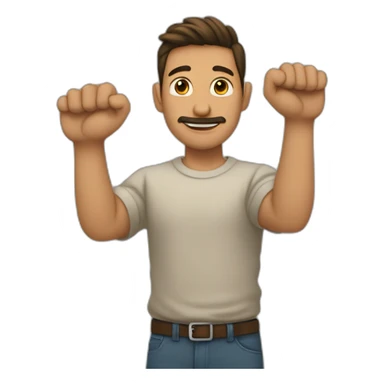 Hombre saludando con el brazo en alto las manos con los.dedos unidos y leventemnte inclinados sticker