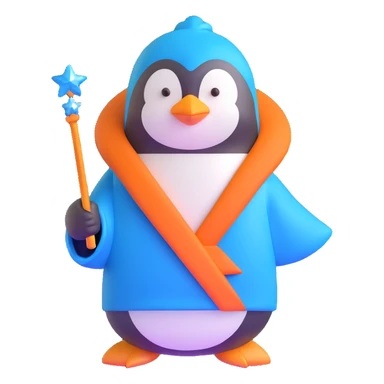 penguin wizard with a blue robe and sparkly wand sticker