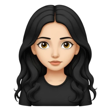 a pretty FAIR indian bratz girl with wavy long black hair, wearing a black tshirt, eyeliner on. no earrings sticker