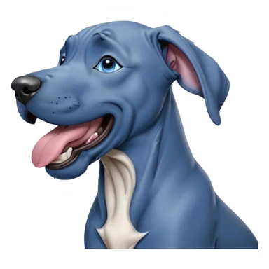 Cinematic Cute Yawning Blue Great Dane Portrait Emoji, Head tilted slightly with a dramatic, wide-open yawn, showcasing a smooth blue Fur with a cool luster, floppy ears slightly drooping, round steel-blue eyes barely open in drowsy contentment, Simplified yet irresistibly adorable features, highly detailed, glowing with a soft, cozy glow, high shine, relaxed yet expressive, stylized with a touch of whimsy, bright and endearing, soft glowing outline, capturing the essence of a sleepy yet affectionate guardian, so drowsy it feels like it could stretch out of the screen and curl up for a nap! sticker