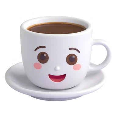 3D emoji style small white espresso cup with dark espresso and cute face sticker