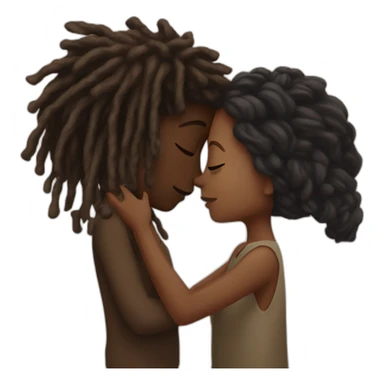 Black boy with dreads covering face kissing brown girl sticker