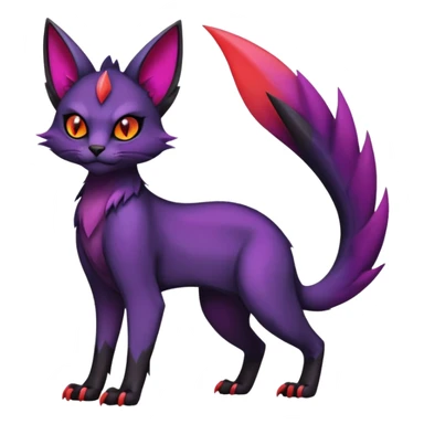 Black edgy Noivern-Noibat-Purloin-Torracat-Lykoi-Caracal-cat-Fakemon-fusion-hybrid-creature with violet and red scale markings sticker