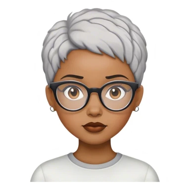 Light skinned Black girl with white glasses short natural gray haircut mad sticker