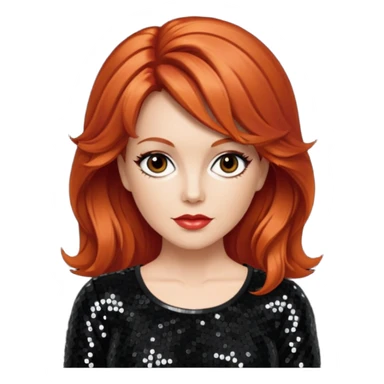 Lee Purcell with medium red hair,  black sequin outfit  sticker