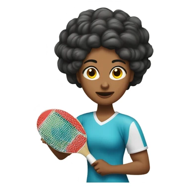Deportista mujer de ping pong, con cabello rizado, tiene una prótesis en la pierna derecha y en el brazo derecho sticker