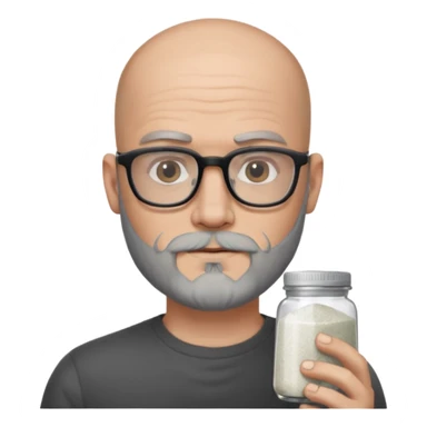 Bald man with salt and pepper beard and rectangle glasses and shoulder tattoos  sticker