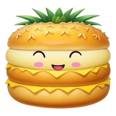 Chinese Pineapple Bun with crispy yellow top crust, simplified emoji style with bold outlines and bright colors, cartoon style Bolo Bao pastry sticker