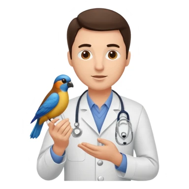 brunette man veterinarian with bird sticker