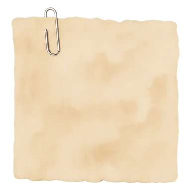Add a realistic silver paperclip accent to the faded beige torn notebook paper scrap. Keep the watercolor texture and transparent background. No face, no hands, no legs, no characters. The paper scrap has a faded beige color and torn edges. sticker