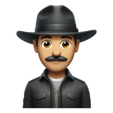 male with mustache and hat that resembles GPU cluster. AI Migo. sticker