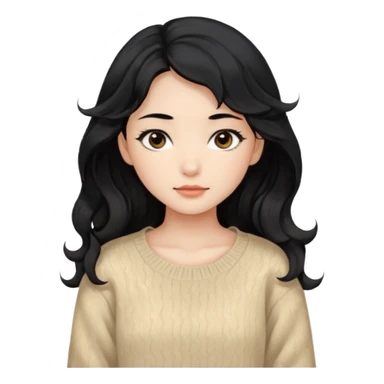 Beautiful girl,Black hair,wavy hair，long hair,Black eyes,Chinese, beige sweater  sticker