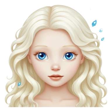 A beautiful albino girl with white long healthy and silky and wavy hair and blue sparkly eyes sticker