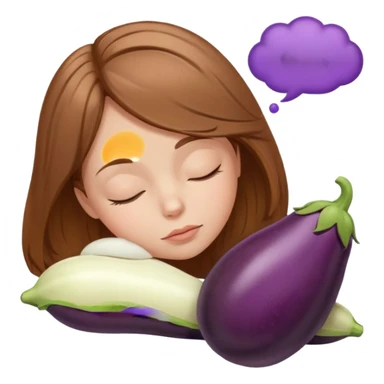Girl with long light brown hair asleep thought bubble with eggplant in it sticker
