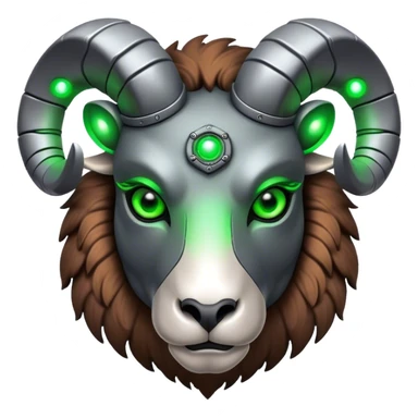 Cyborg Ram(Goat) head green glowing eyes sticker