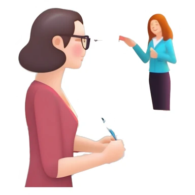teacher is a woman with a pointer sticker