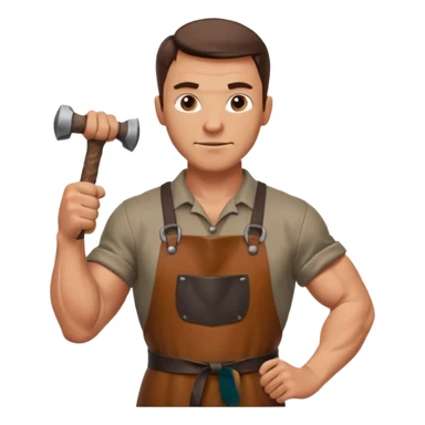 Emoji portrait of a Celtic blacksmith. Work clothes, muscular arms, holding a hammer and wearing a leather apron. sticker