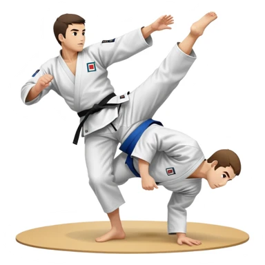Two judo practitioners in traditional gi, one executing a powerful throw while the other is countering with a defensive move. The background features a judo mat and a focused dojo atmosphere. Transparent background highlights the precision and technique of judo. sticker
