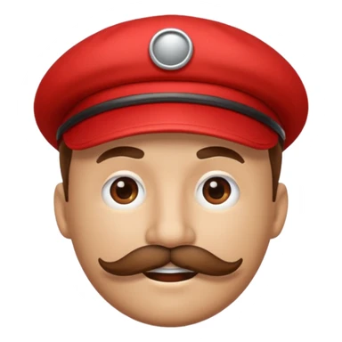 round emoji face with big brown mustache and red cap with white circle emblem, 3D emoji style, 1:1
 sticker