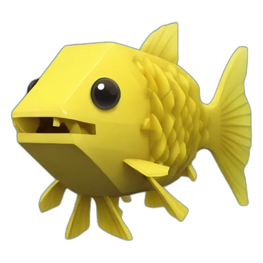 cube yellow fugu fish with two fins and tail in minecraft style full size sticker