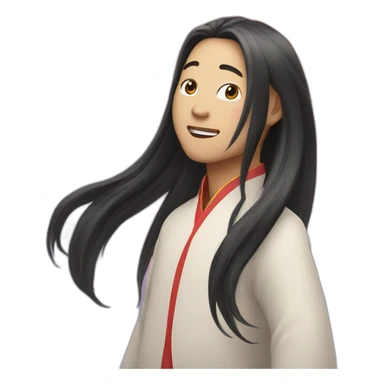 Chinese with long hair going in the sky sticker
