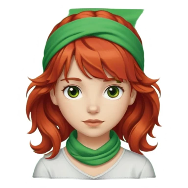 White red-haired girl with wavy hair, brown eyes, bangs, and a green bandana on her head. sticker