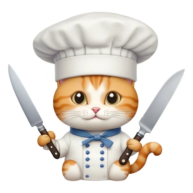 Cat who is wearing a chef’s hat and knive sticker