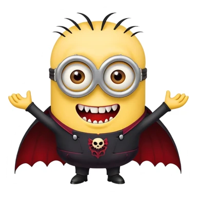 A minion with vampire teeth and a vampire body sticker