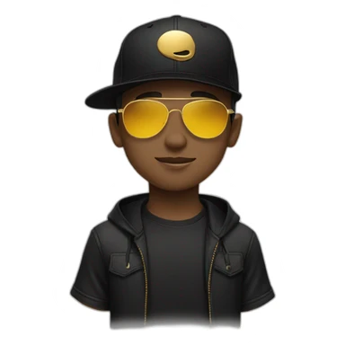 boy with black snapback cap with golden sunglasses sticker