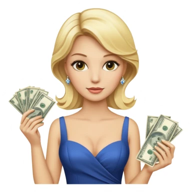 rich blonde millionare woman holding money sticker