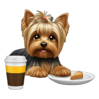 a yorkshire terrier at a table in a cafe sticker