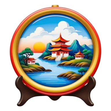 Lacquer miniature icon, detailed painted scene on lacquered object (like a box or plate), intricate brush strokes, vibrant colors, minimalistic style, clean lines, transparent background. sticker