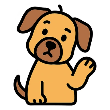 dog with a curious expression, head tilted, paw raised as if asking a question, color outline icon sticker