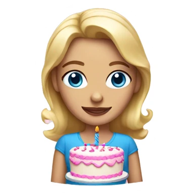 Blonde woman with blue eyes holding a pink birthday cake  sticker