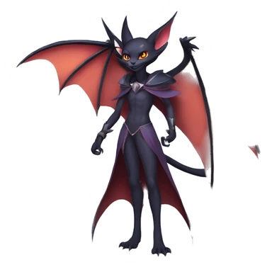  Anthro Kawaii Edgy Cool Vampiric Demonic Beautiful Noivern-Nargacuga-Litten with big Bat Ears and wearing a cape full body sticker