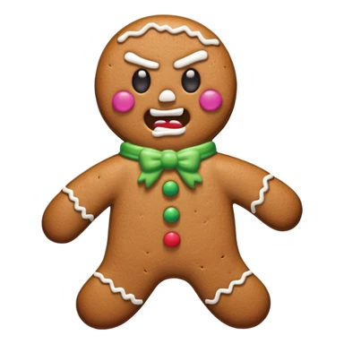 evil gingerbread man with angry expression and broken limbs sticker