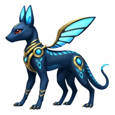 Shiny blue nebulae 4-legged Umbreon-Anubis-Salandit-Beedrill-fusion, full body sticker