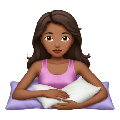 sleeping beauty african american woman with dark brown hair with a silk pillow, she is wearing a white tank top with big boobs sticker